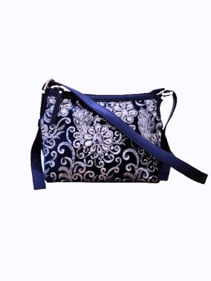 BOLSO CUADRADO TERCIOPELO AZUL BORDADO