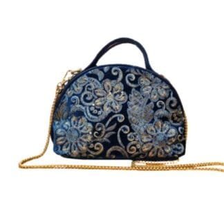 BOLSO DE MANO TERCIOPELO AZUL BORDADO