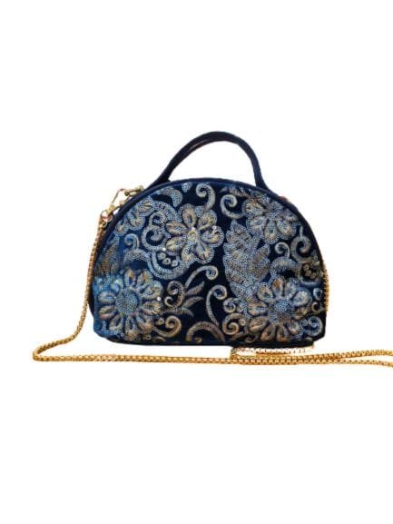BOLSO DE MANO TERCIOPELO AZUL BORDADO