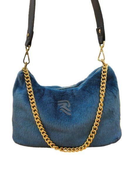 BOLSO PELO AZUL PEQUEÑO CADENA DORADA - Imagen 2