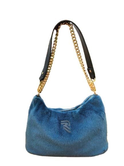 BOLSO PELO AZUL PEQUEÑO CADENA DORADA