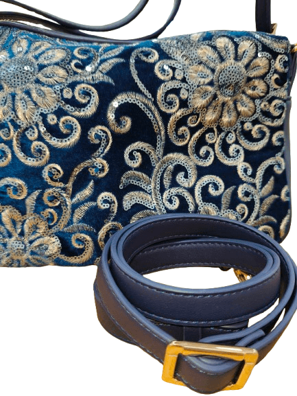 BOLSO MEDIANO TERCIOPELO BORDADO DOBLE ASA - Imagen 2